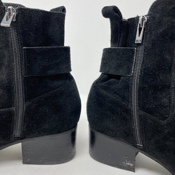 Via Spiga Womens 9M Boots Bootie Black Leather Suede Buckle Block Heel Zipper - Picture 5 of 11